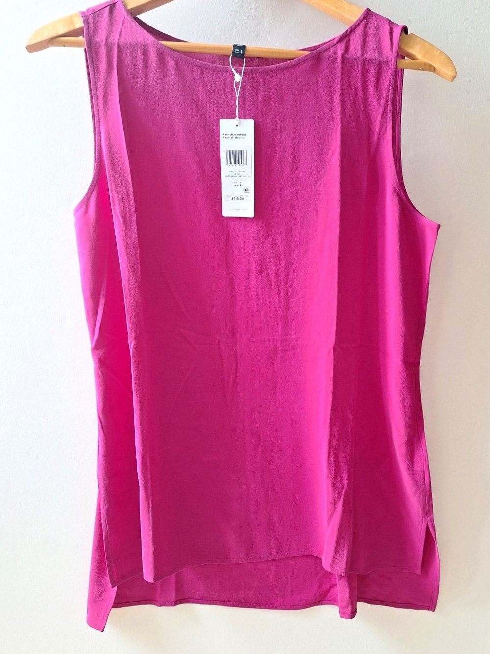Eileen Fisher Silk Sleeveless Top Shell Bateau Neck Fuchsia Cerise